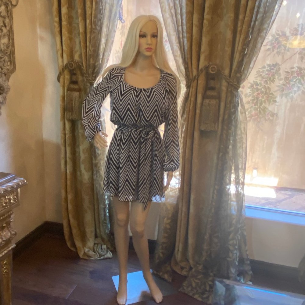 Black & White Chevron Belted Dress